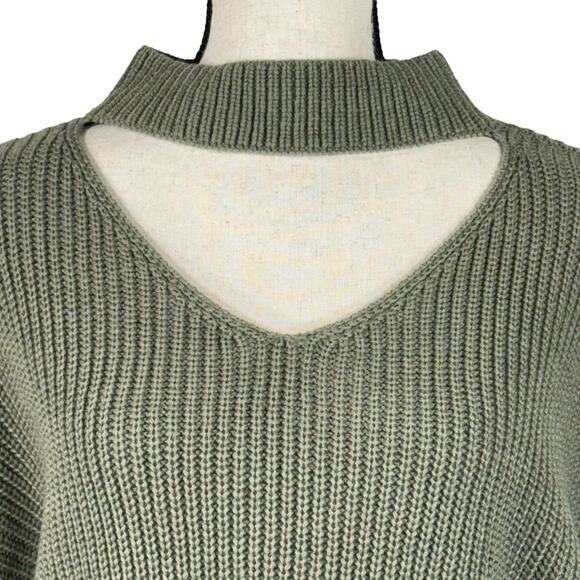 Bar III X-Large Sweater Mock V-Neck Cutout Side Slits Long Sleeve Zip Cuff Olive - Picture 2 of 8